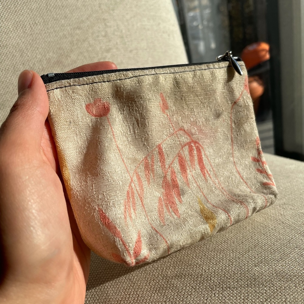Japanese kimono silk yellow coin pouch purse